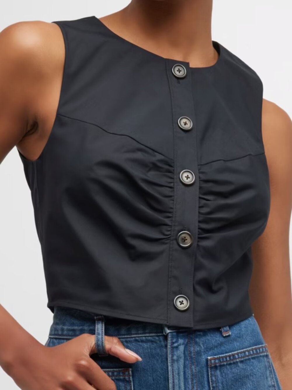 Veronica Beard Shenari Button-Front Crop Top
